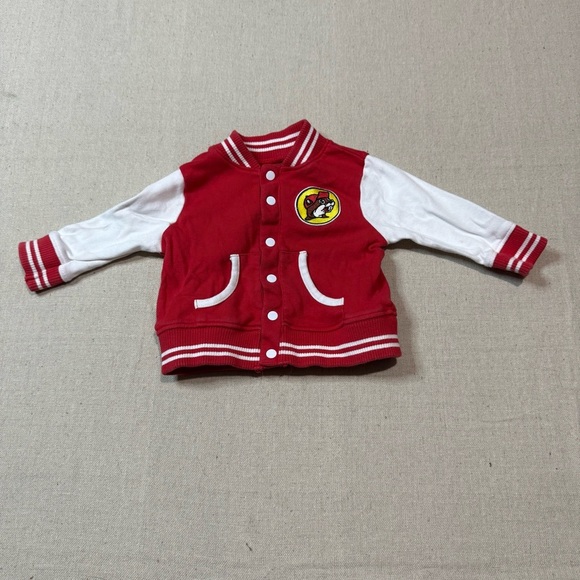 Baby Bucee's Red White Striped Varsity Jacket Size 3-6 Months Cotton Blend - Picture 1 of 3